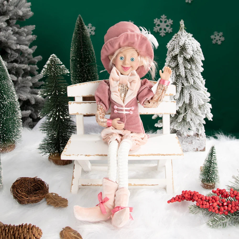 Elfo Decorativo para Shopping, Elfo Estatueta Pelúcia Artesanal Natal Vermelho, Verde, Rosa e Vinho