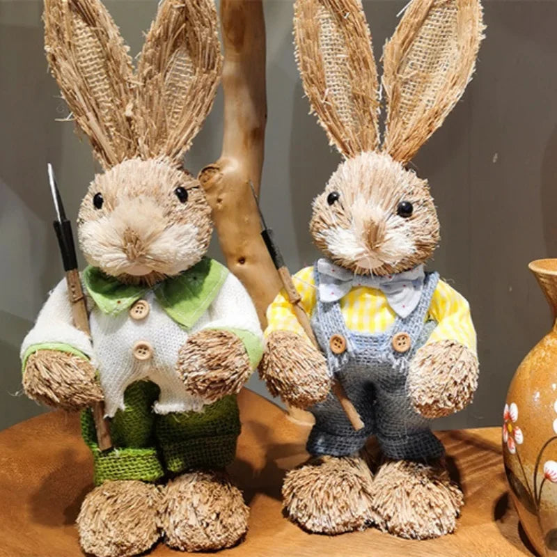 Coelha de Páscoa coelhinha decoração enfeite em palha 2 peças de coelho da páscoa feito