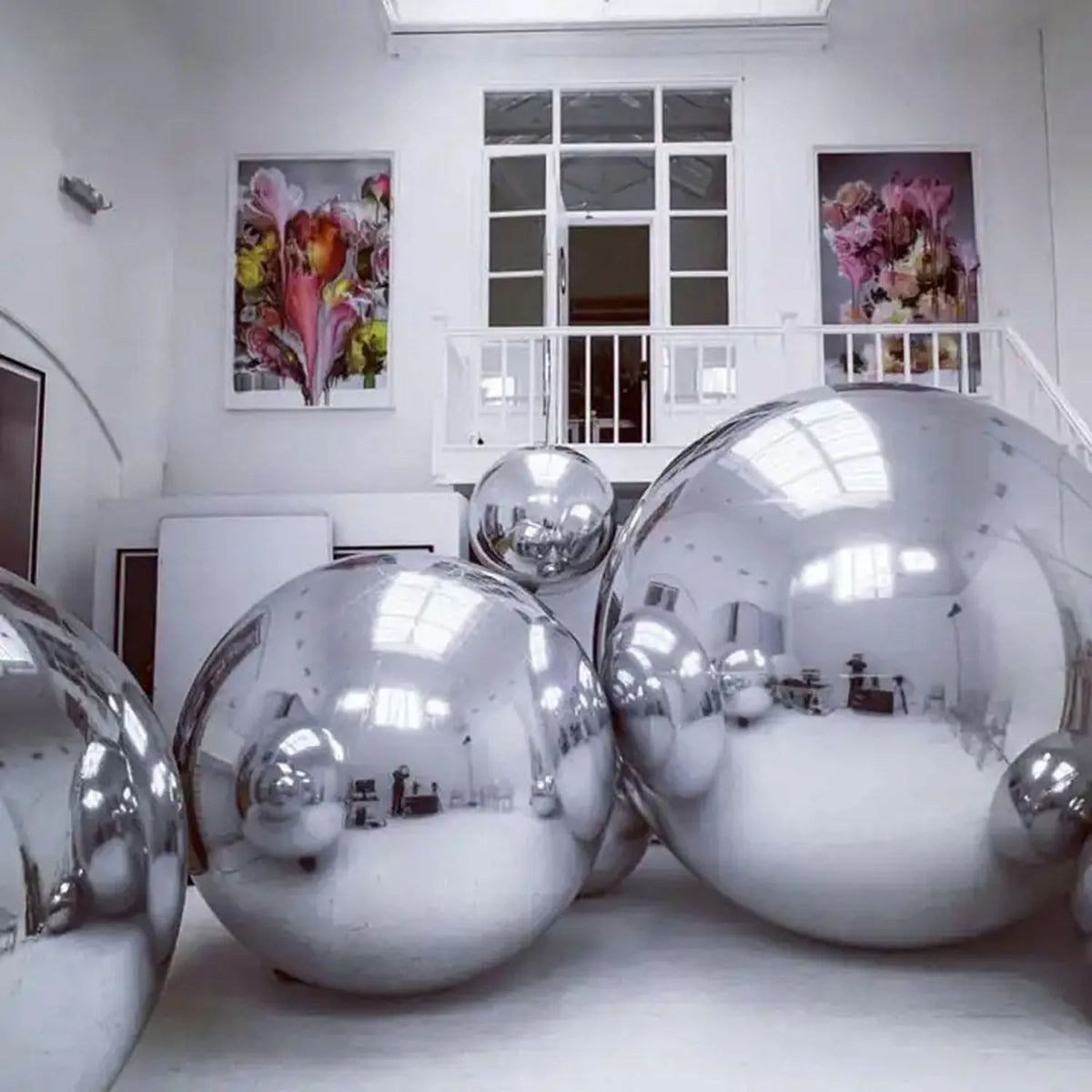Bola espelhada inflável dourada, bolas brilhantes grandes esferas refletivas reutilizáveis