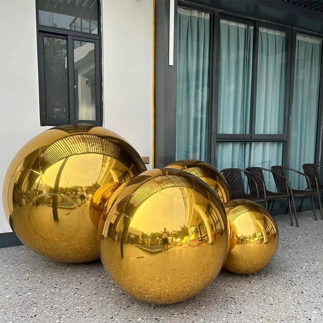 Grande bola de espelho inflável dourada, Bola espelhada de globo de aço inoxidável, adição