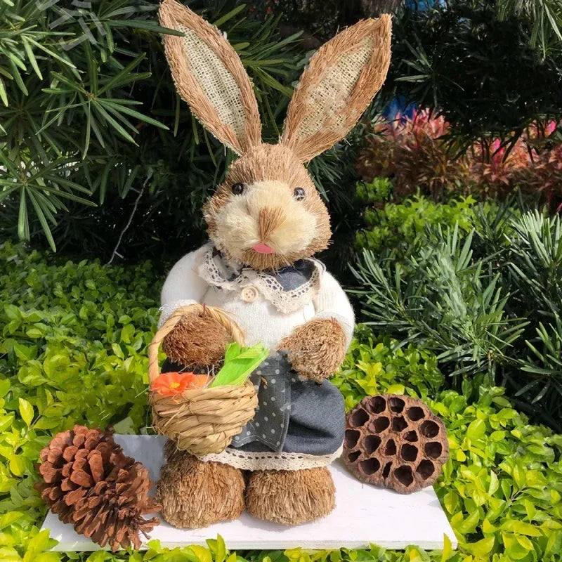 Coelha de Páscoa coelhinha decoração enfeite em palha 2 peças de coelho da páscoa feito