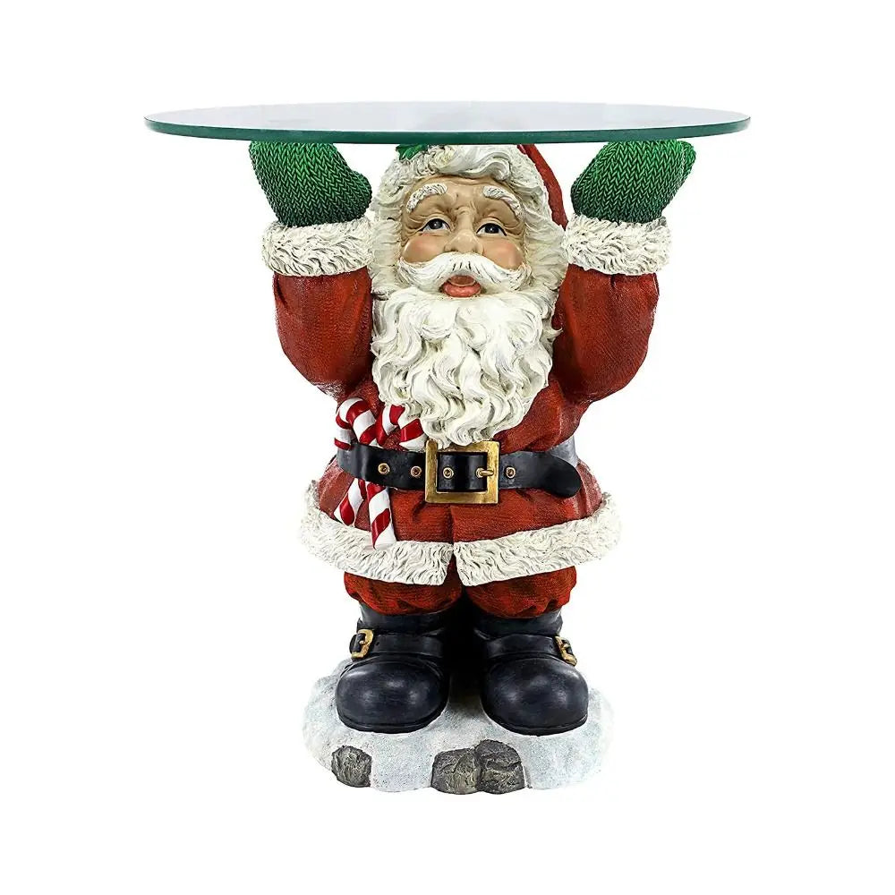 Suporte de Resina Mesa de Canto Papai Noel de Resina com Tampo de Vidro Design Toscano