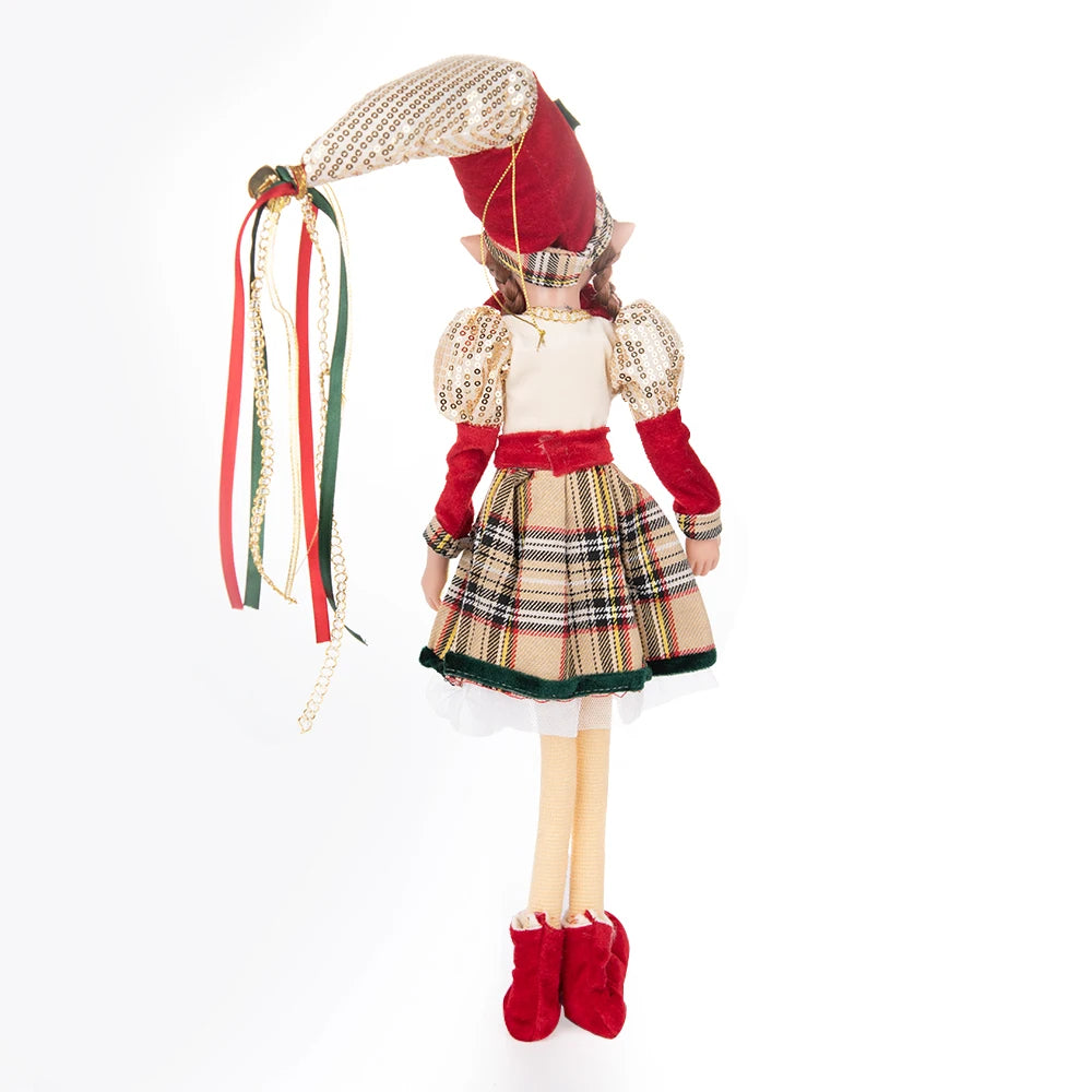 Elfo Decorativo para Shopping, Elfo Estatueta Pelúcia Artesanal Natal Vermelho, Verde, Rosa e Vinho