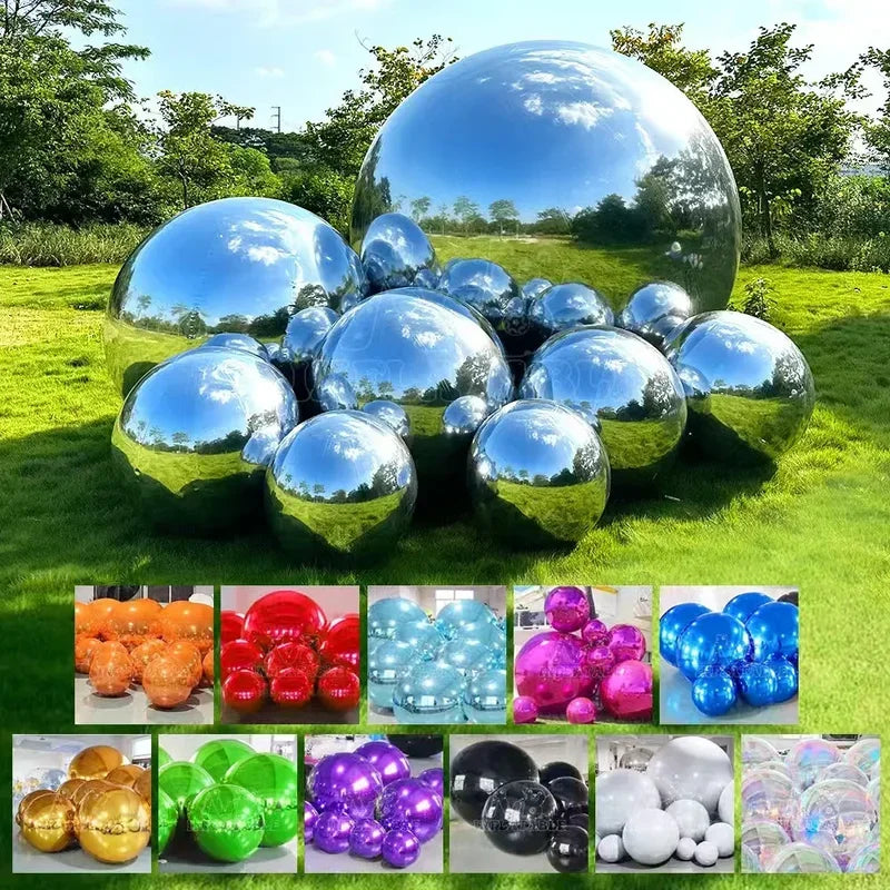 Bola Espelhada Inflável Gigante 6 Peças com Bomba de Ar, Conjunto de Esferas Coloridas