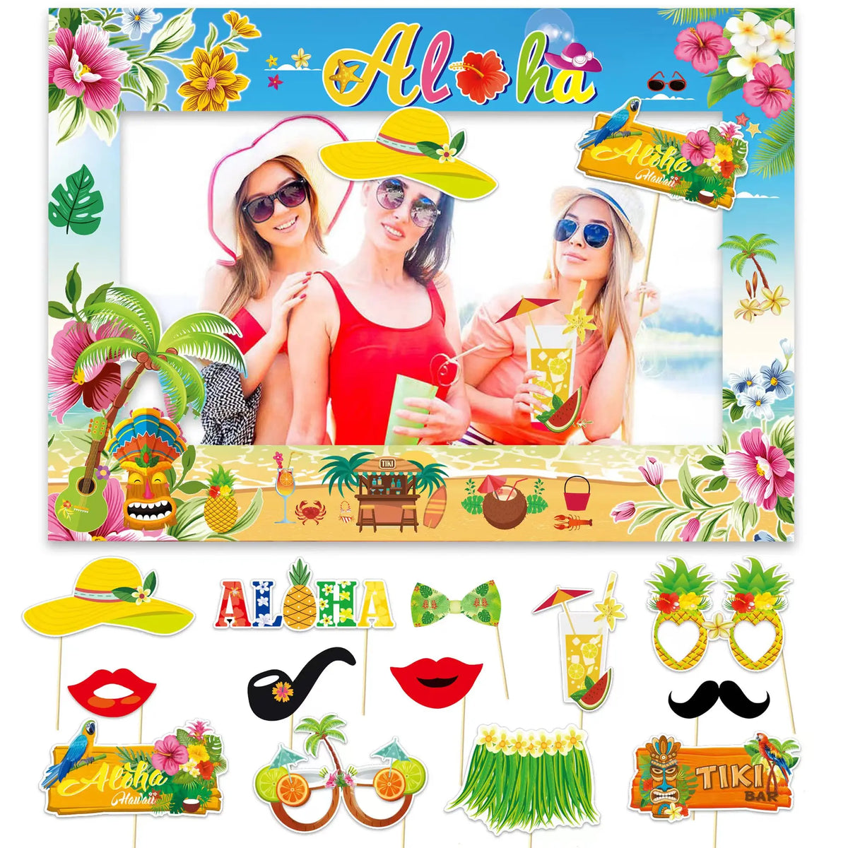 Moldura para Fotos (ou Adereço de Selfie) com Tema Havaiano/Tropical ("Aloha"), Feita de Papel ou Cartolina