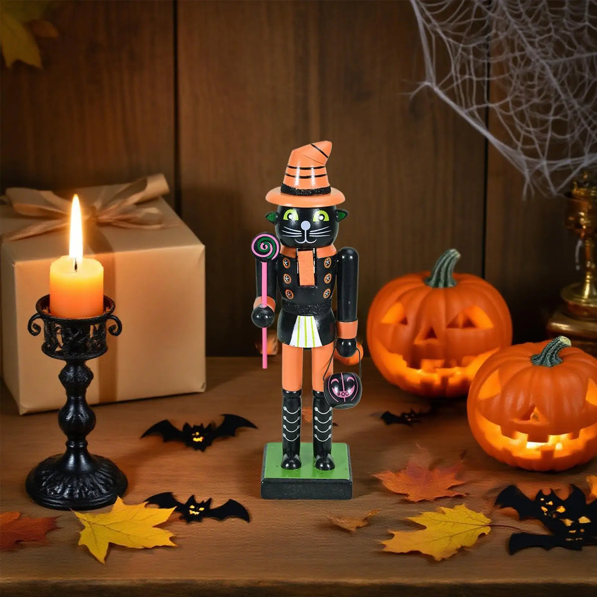 Quebra-Nozes de Halloween Estatueta na Abóbora Bruxa Quebra-Nozes Figurino