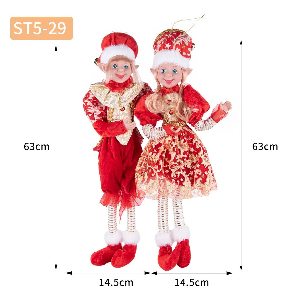 Conjunto de 2 elfos de Natal de 66 cm, adorável elfos vermelhos e verdes para pendurar