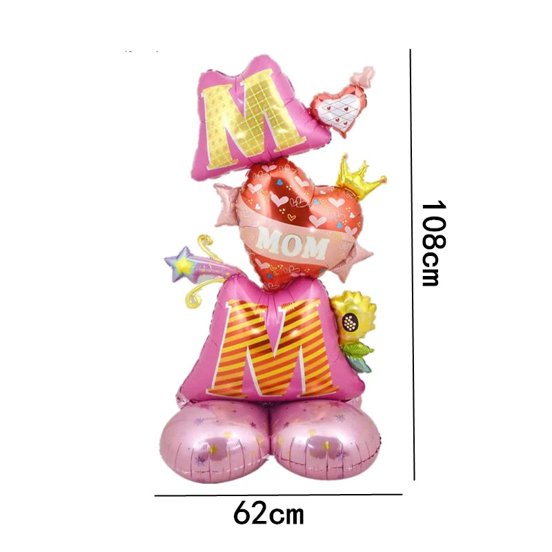 Feliz Dia das Mães Balão em pé - Balão de alumínio reutilizável rosa para decoração de festa