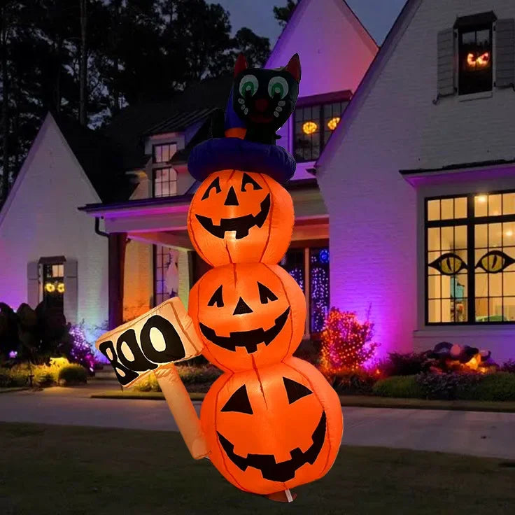 Abóboras Infláveis de Halloween Empilháveis 3 Pés Chapéu Bruxa Abóbora Inflável Leds