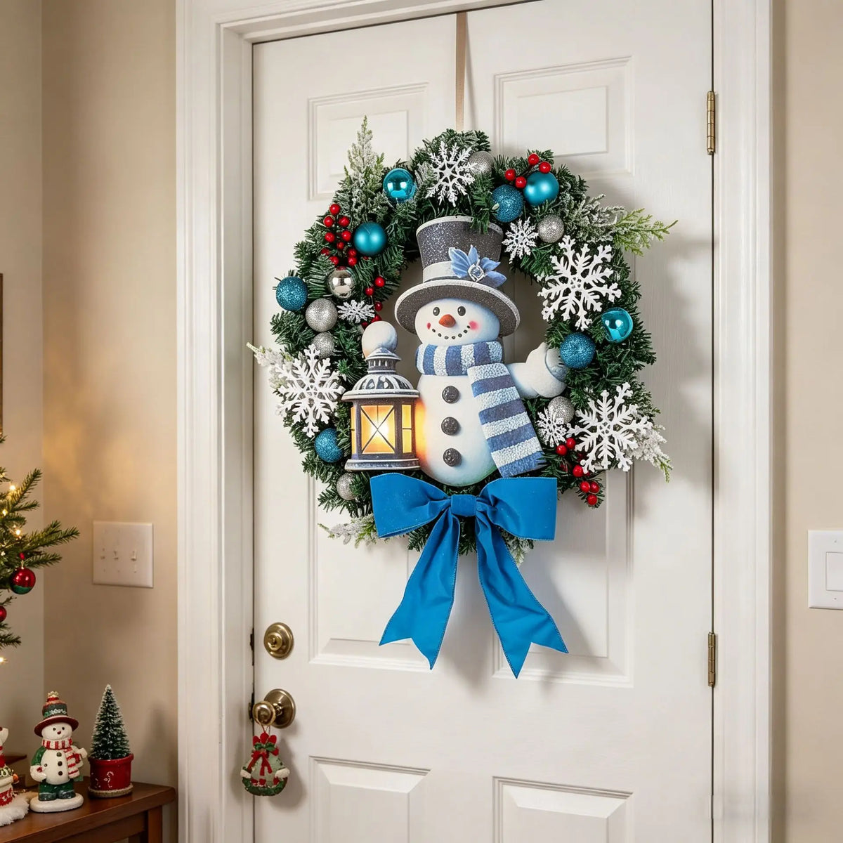 Guirlanda Azul Claro Boneco de Neve, 45cm*60cm Polegadas, Natal para Porta da Frente