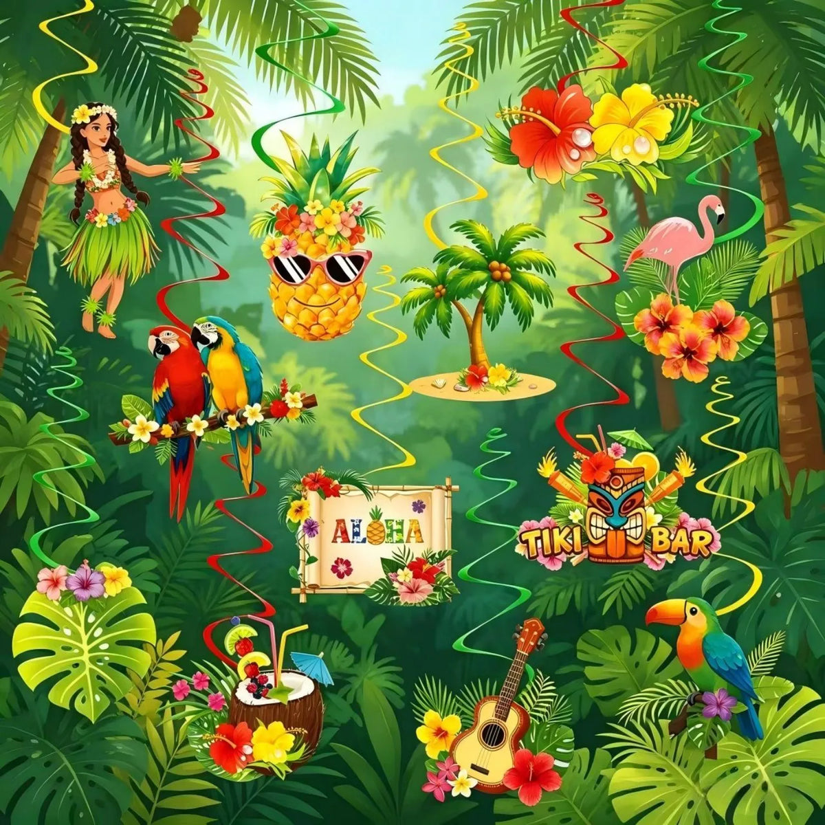 Enfeites de Centro de Mesa com Tema Luau / Festa Havaiana é Feito de Papel com Base em Estilo Favo de Mel