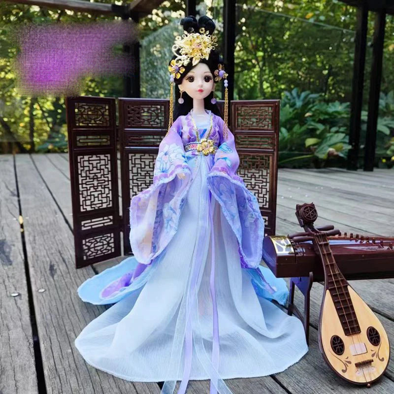 Boneca chinesa para menina, de boneca da Ásia com sapatos de suporte, cocar, boneca
