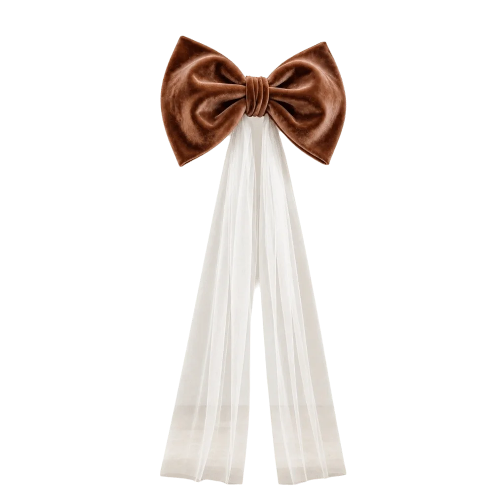 Laço de Veludo com Cauda Longa em Tule/Organza, Ornamento para Árvore de Natal e Shopping