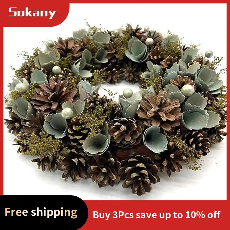 Anel de vela de guirlanda de Natal de 13,78 polegadas, decoração verde para casa, festa