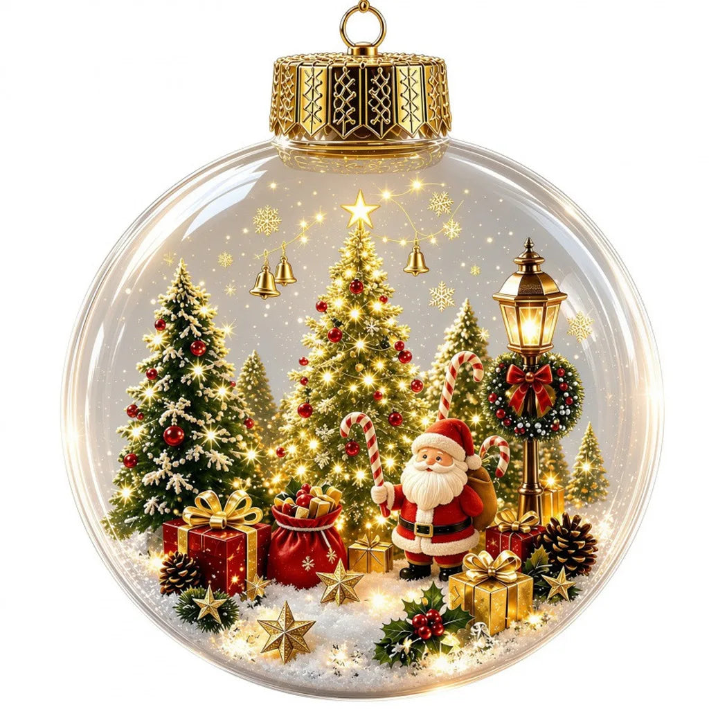 Bola de Natal Acrílica Transparente Iluminada (com Cerca de 8cm a 10cm), Enfeite de Natal Tipo Bola de Natal
