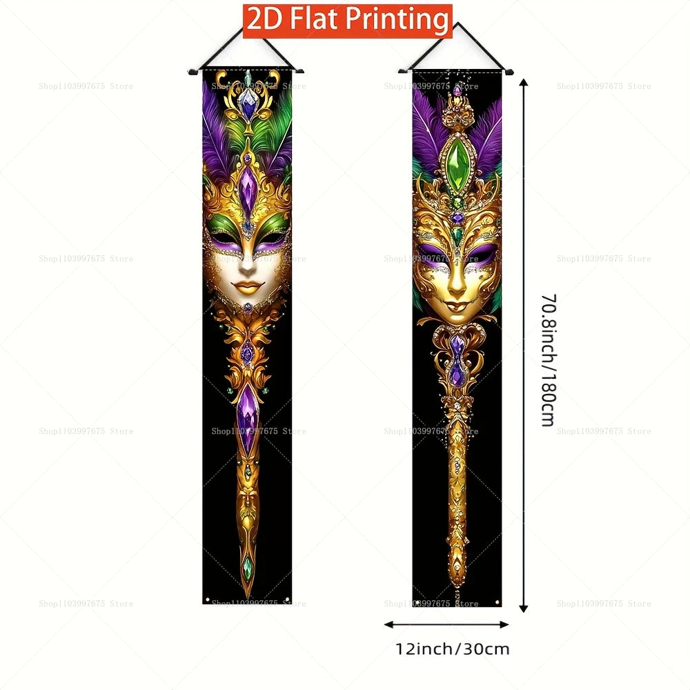 Faixas 2 Placas de Varanda para Carnaval, Placas Coloridas para Baile de Máscaras, Banners Festivos para Porta