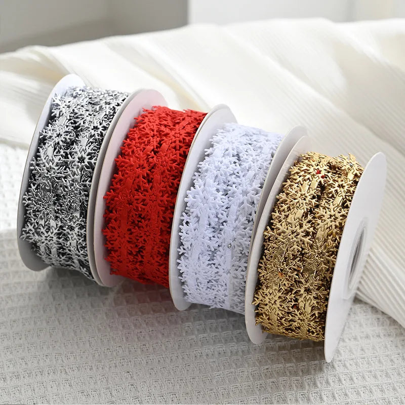 Fita 4 Cores Rolos Flocos de Neve de Natal Presente de Fitas de Natal Decoração Colorido 10M