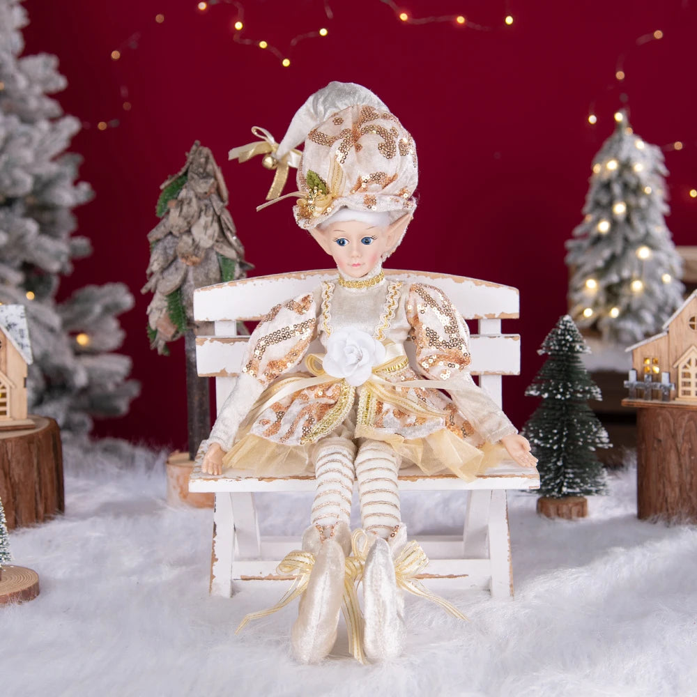 Elfo de Natal, 38cm Macios e Adoráveis Enfeites de Árvore de Natal de Elfos para Árvore de Natal