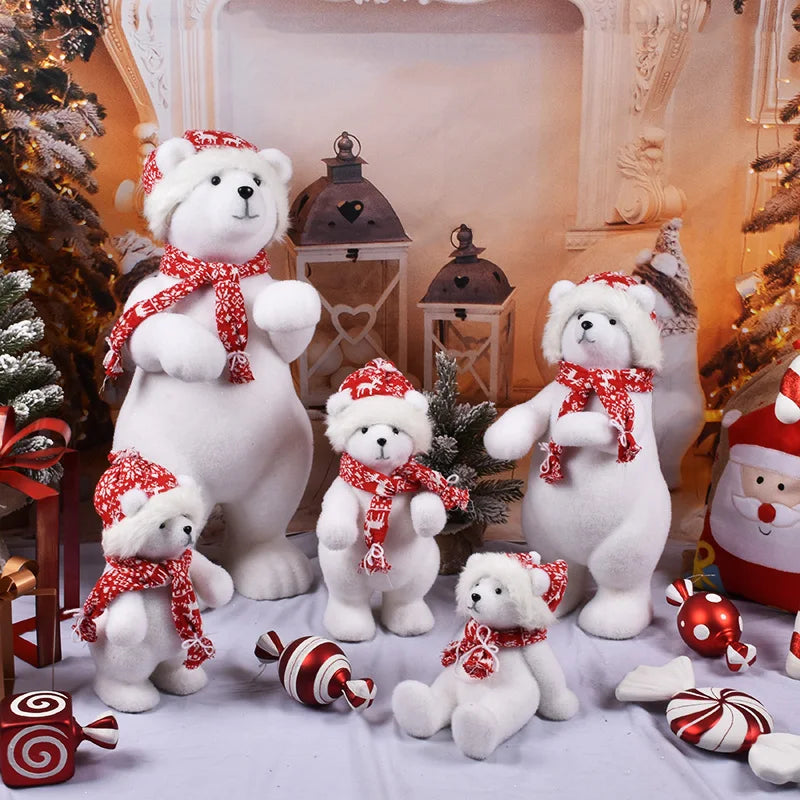 Urso Natal polar de pelúcia – Urso de pelúcia branco cachecol Urso Ornamento Boneca