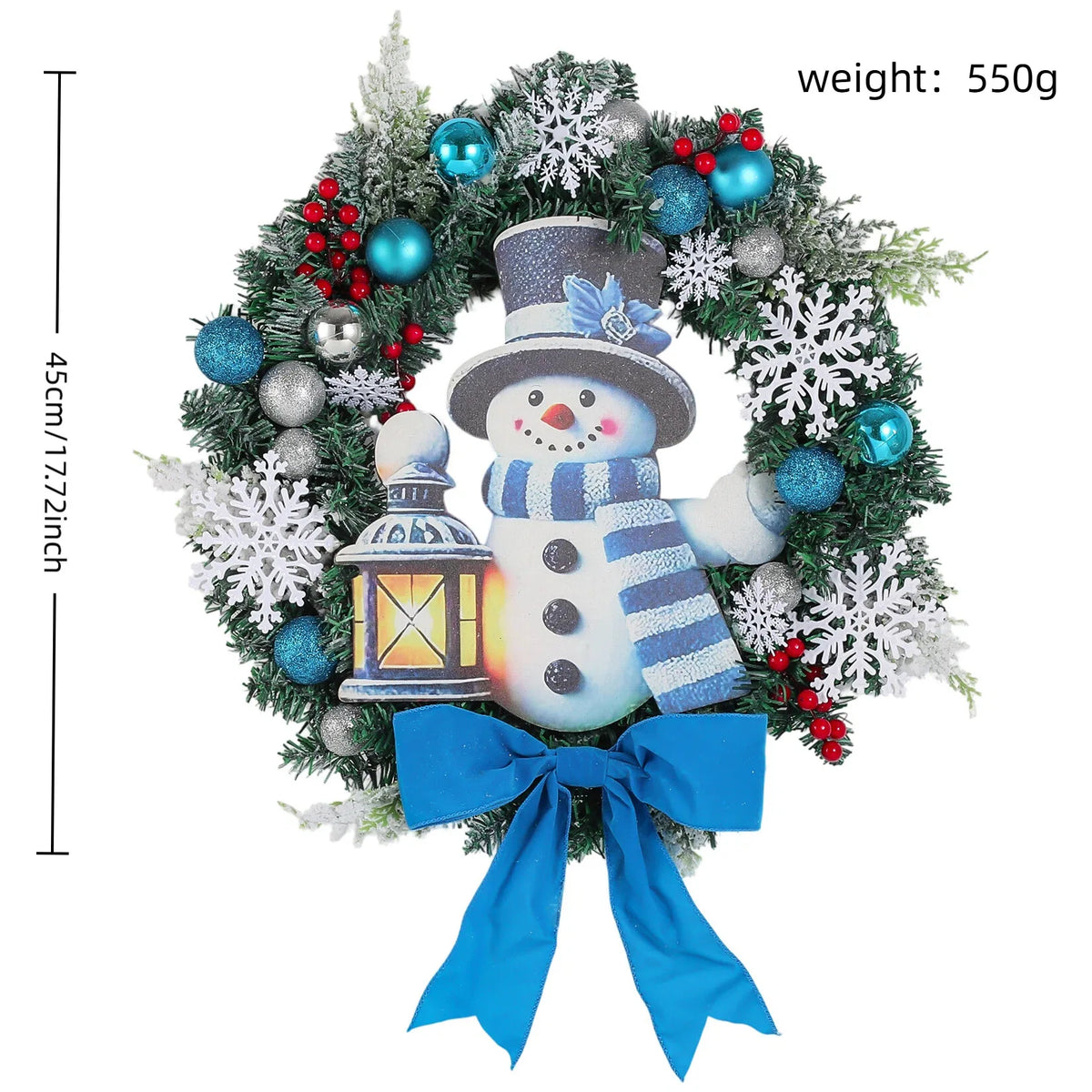 Guirlanda Azul Claro Boneco de Neve, 45cm*60cm Polegadas, Natal para Porta da Frente