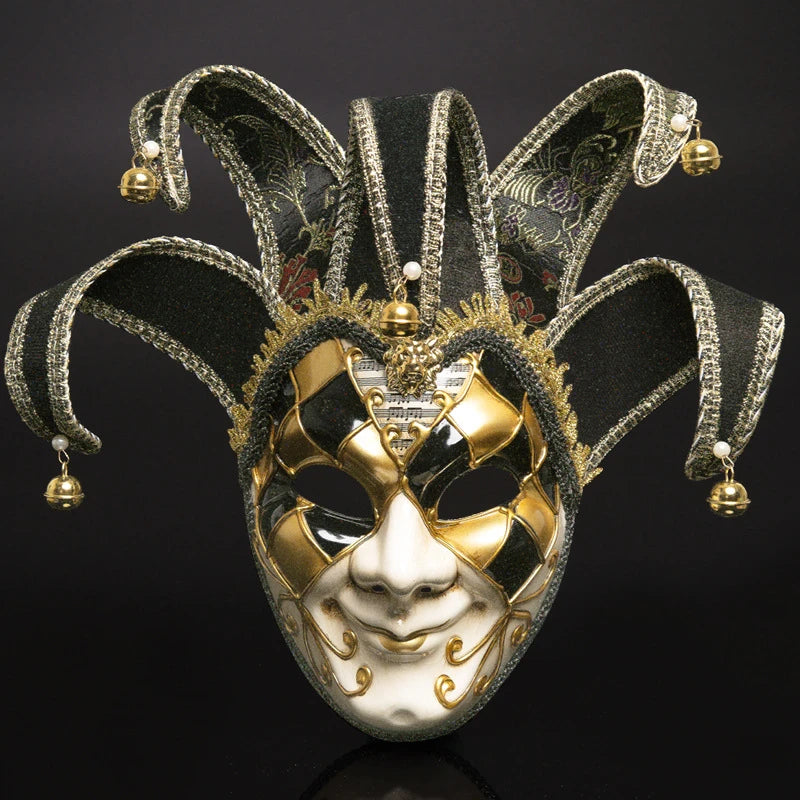 Máscara Veneziana/Carnaval de Rosto Inteiro em Estilo decorada com Pontas Curvas Vermelhos e Douradas