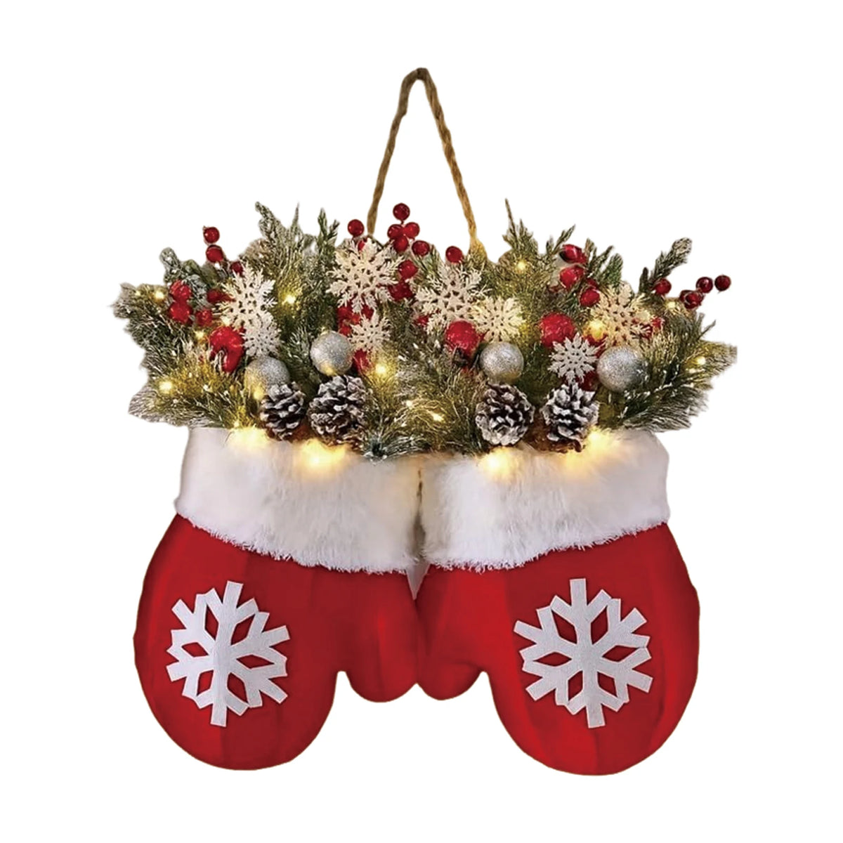 Guirlanda de porta de Natal, guirlanda artificial para porta frontal com luzes de LED