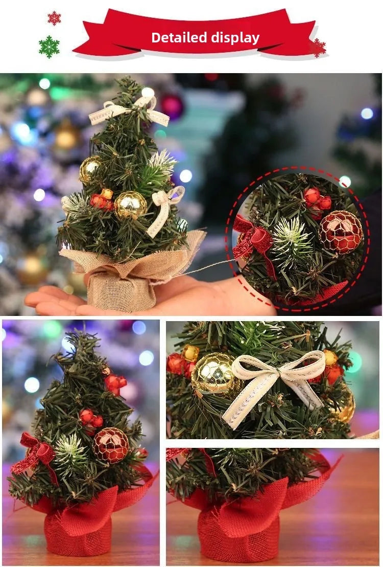 Mini árvore de Natal de mesa com base de pano, decoração de árvore de Natal artificial