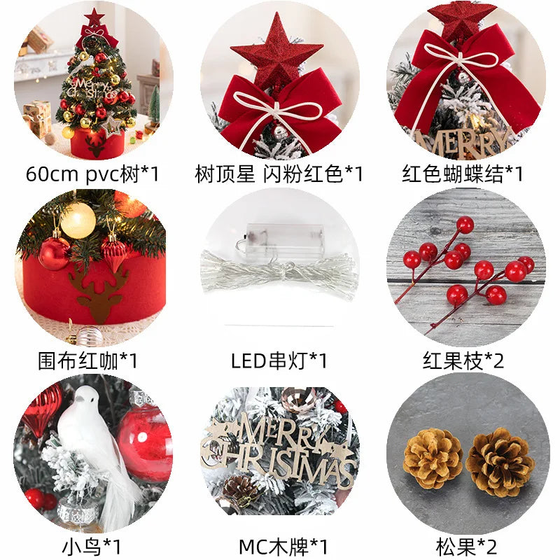 Mini Árvore de Natal com Luzes Dourado Vermelho Decorações de Natal Enfeites