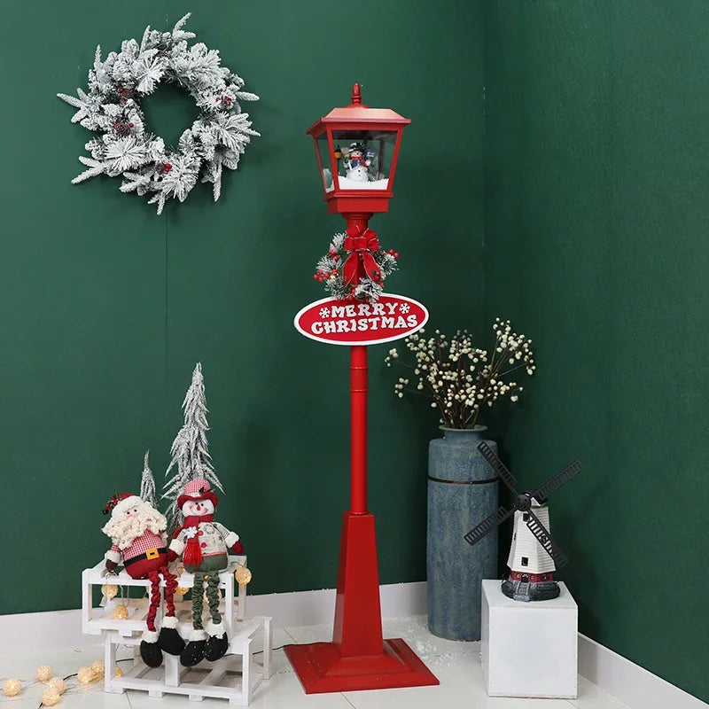 Poste lanterna natal decorativa com luz LED poste decorativo papai Noel Natal Luz e Neve