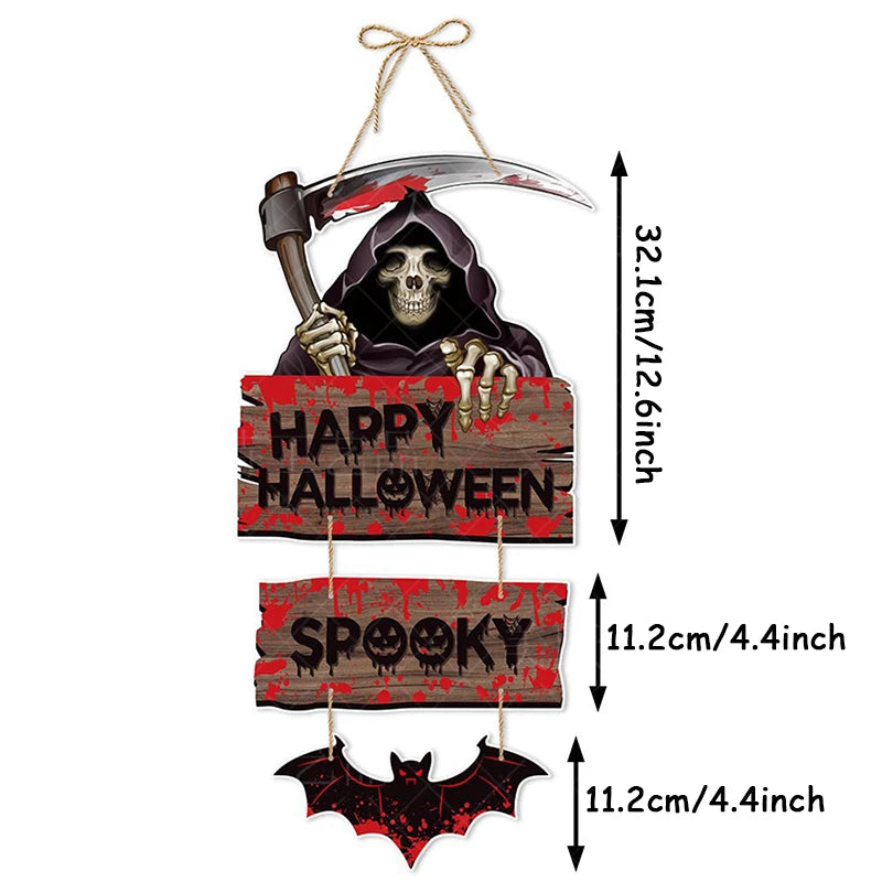 Placa de decoração temática de Halloween com brilho assustador cidade - preto e vermelho