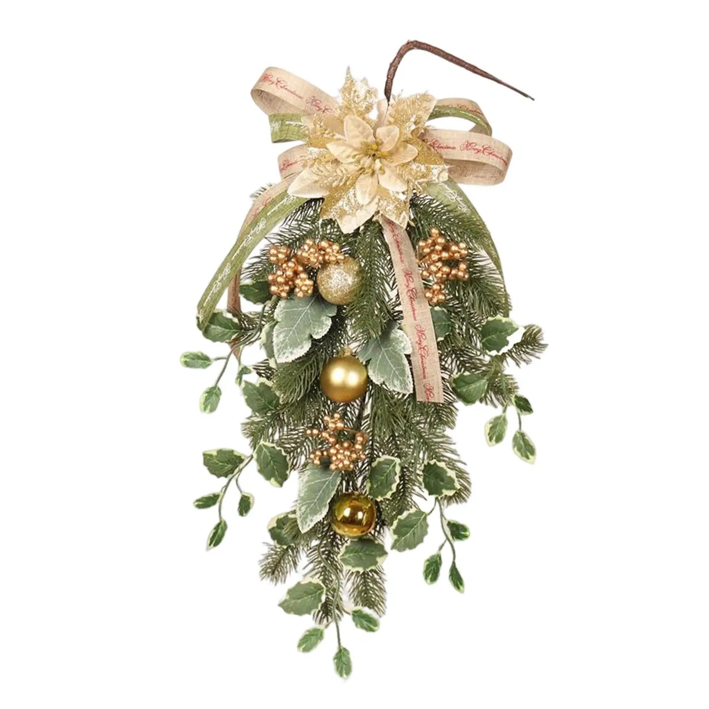 Guirlandas Coroa de Natal Guirlandas Coroa dourada com formato de sino e folhas pinheiro