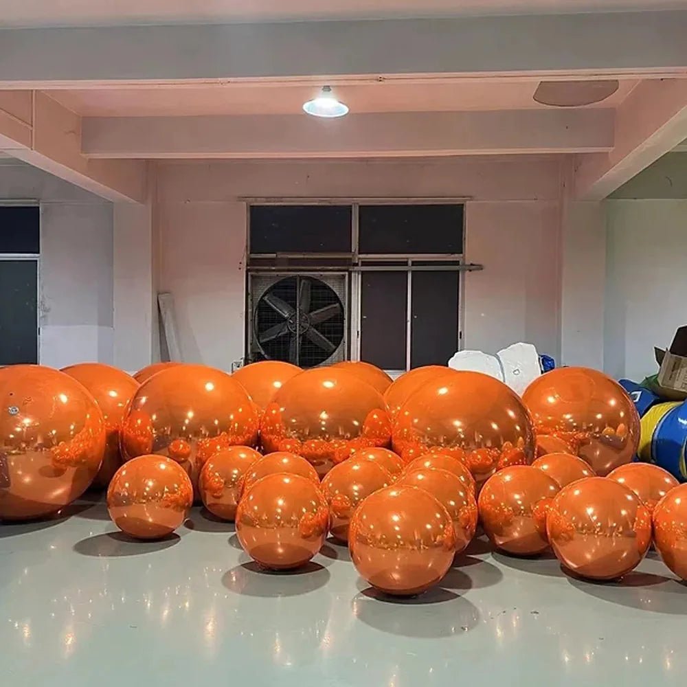 Bola espelhada inflável dourada, bolas brilhantes grandes esferas refletivas reutilizáveis