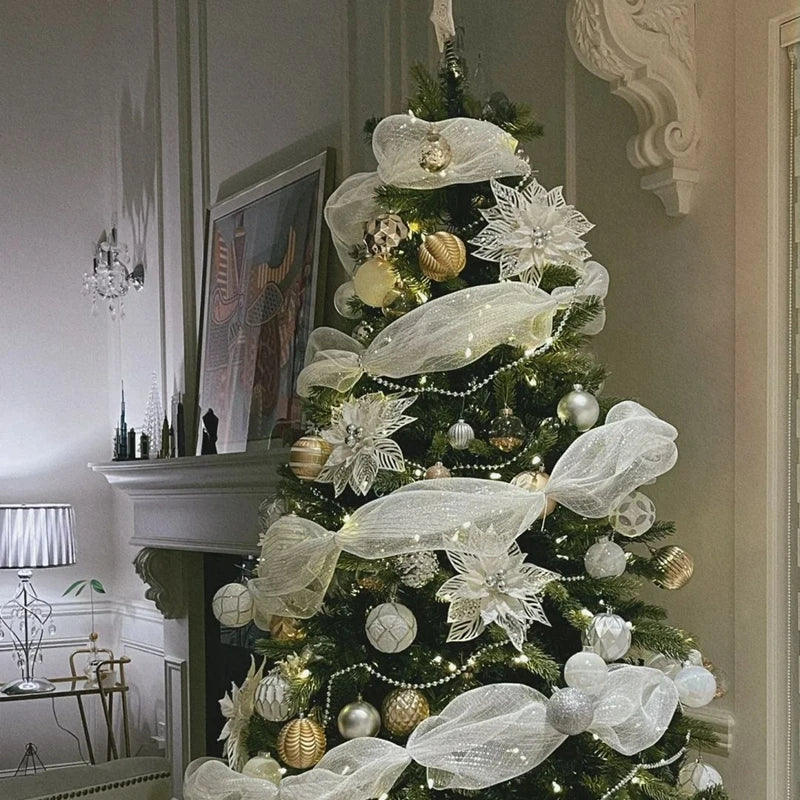 Fita de Malha de Natal Rolo de Tule com Glitter para Árvore e Guirlanda