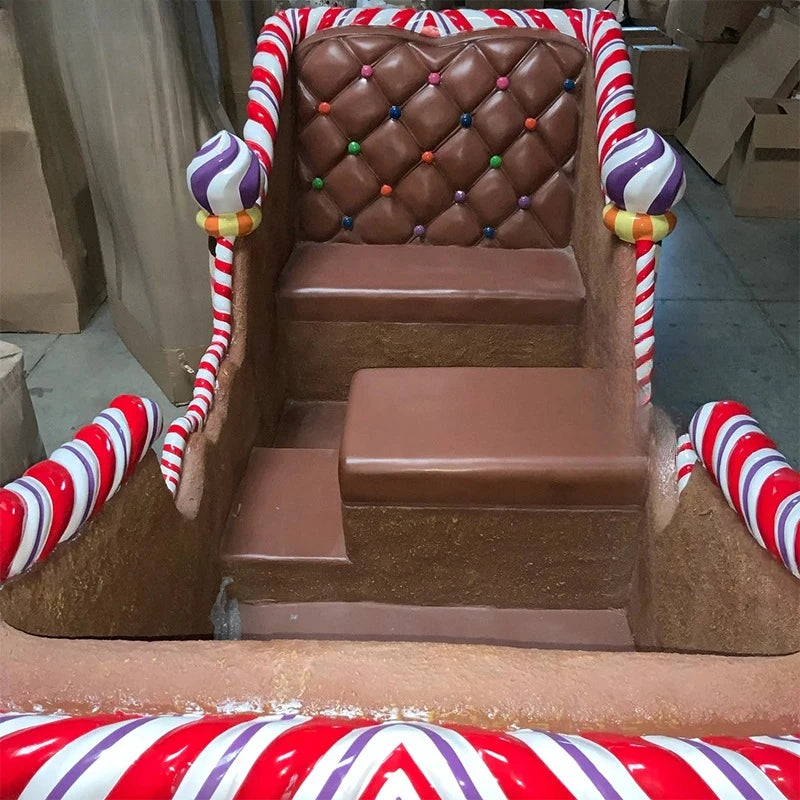Trenó de Natal Gigante com Tema de Biscoito de Gengibre e Papai Noel Real para Shopping