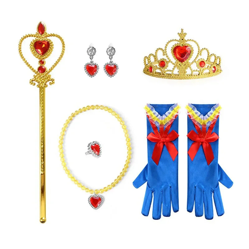 Fantasia de Princesa Festas Carnaval Halloween Kit Coroa Varinha Mágica Tiara