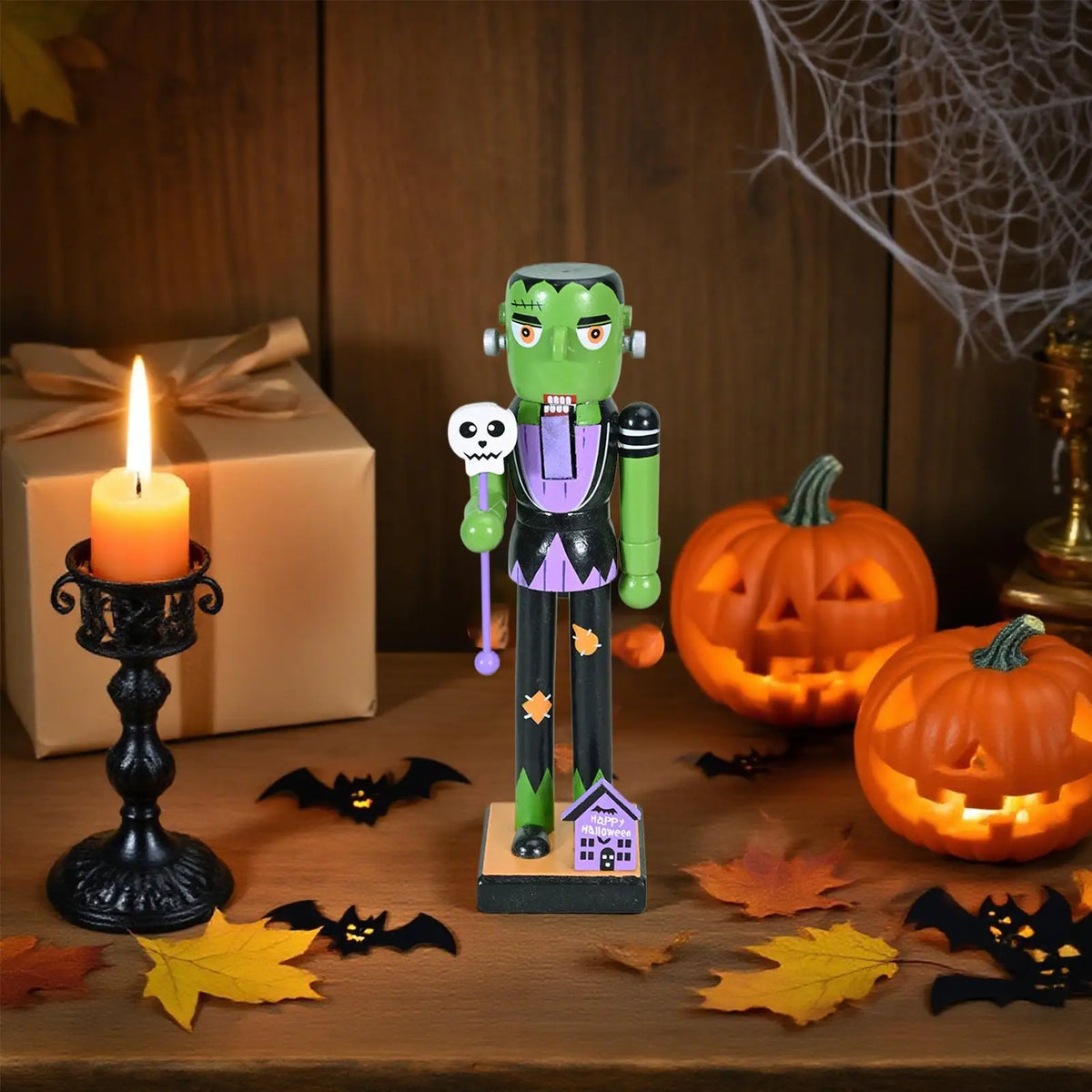 Quebra-Nozes de Halloween Estatueta na Abóbora Bruxa Quebra-Nozes Figurino