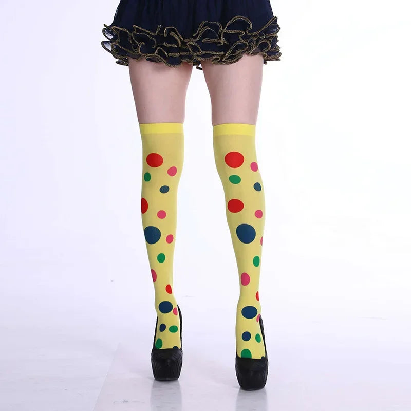 Meia calça infantil algodão bolinhas coloridas inverno e Meias altas até o joelho bolinhas