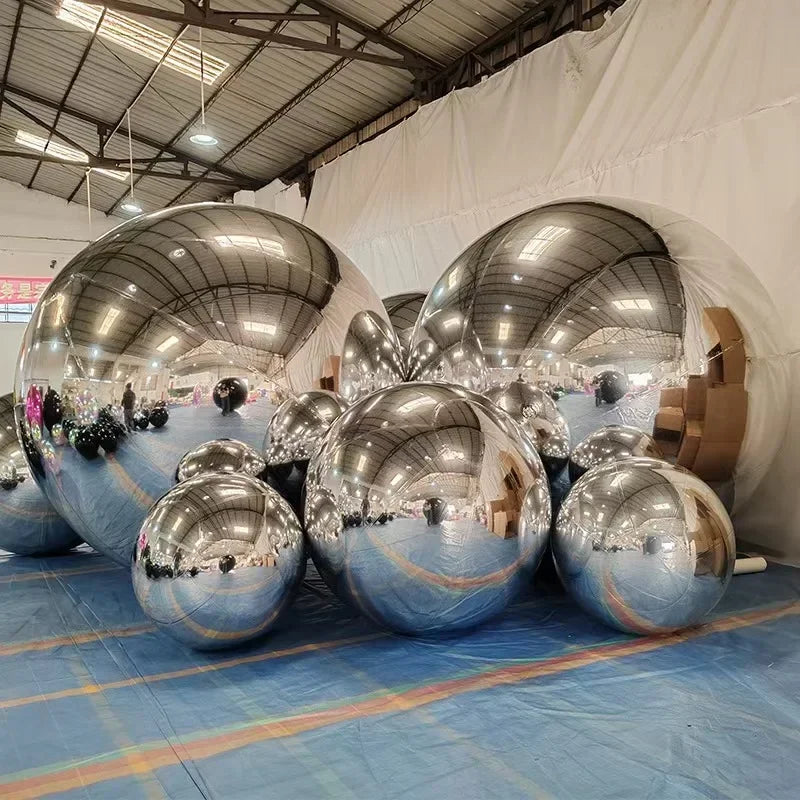 Bola Espelhada Inflável Gigante 6 Peças com Bomba de Ar, Conjunto de Esferas Coloridas