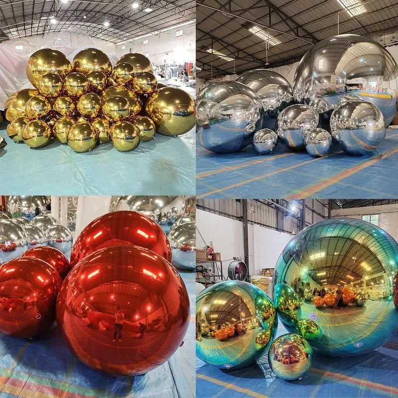Bola Espelhada Inflável Gigante 6 Peças com Bomba de Ar, Conjunto de Esferas Coloridas