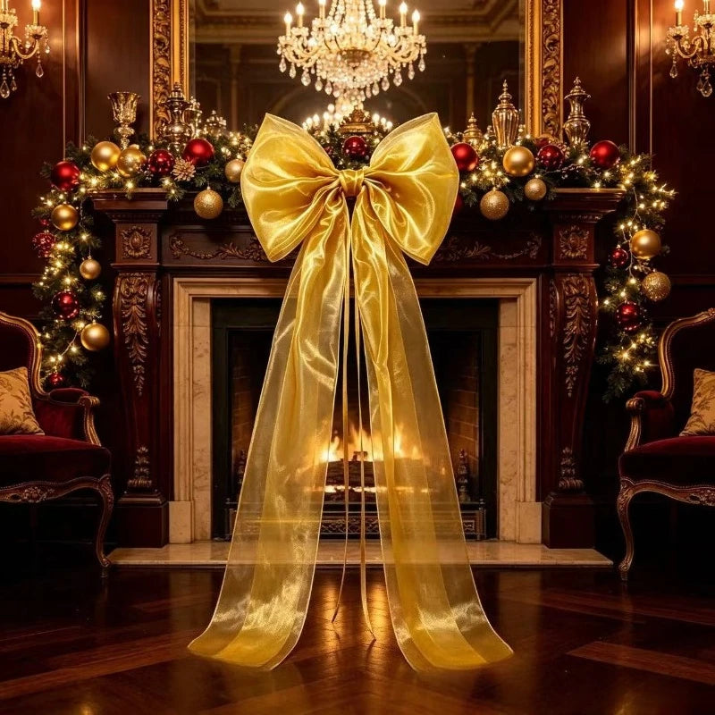 Laço Decorativo Gigante Dourado para Árvore de Natal com Fitas Longas Ouro/Dourado (Serpentinas)
