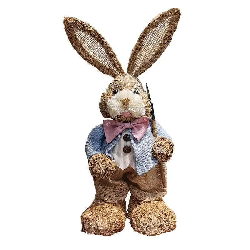 Coelha de Páscoa coelhinha decoração enfeite em palha 2 peças de coelho da páscoa feito