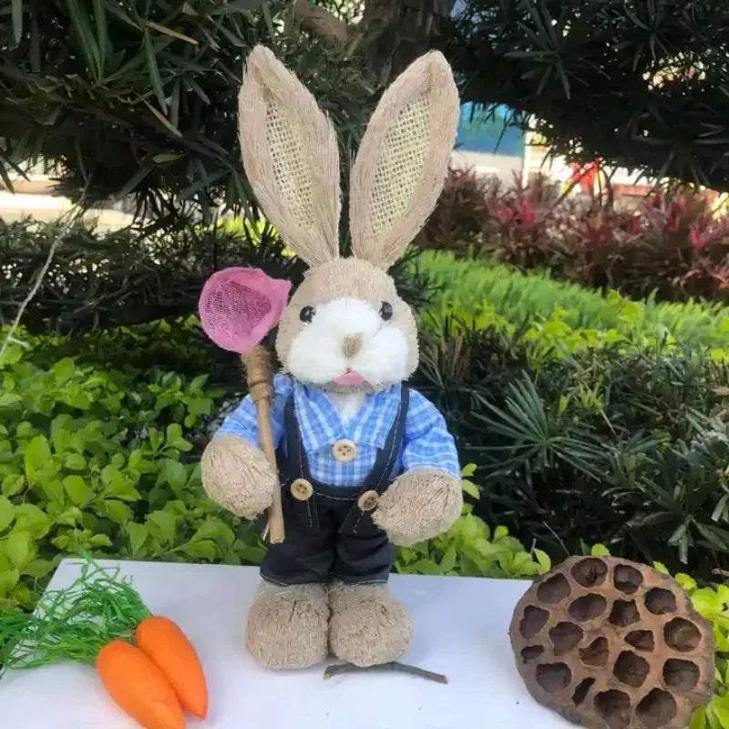 Coelha de Páscoa coelhinha decoração enfeite em palha 2 peças de coelho da páscoa feito