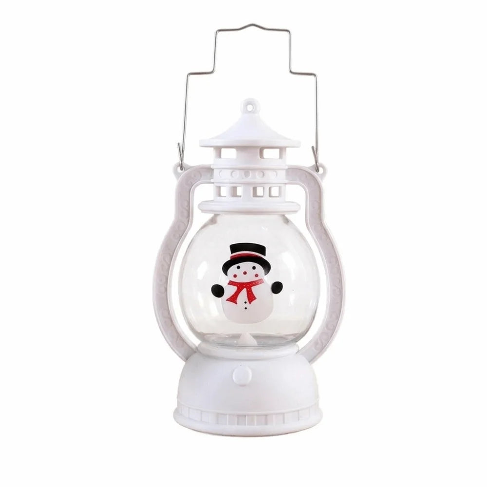 Lanterna Decorativa de Natal Vermelha Estilo Lamparina, com a Figura do Papai Noel no Interior e Iluminação LED