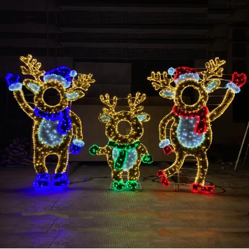 Decorações de rua de Natal Família de renas Moldura de foto 2D Motivo Luzes