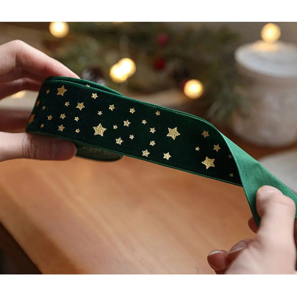 Fita de Natal de Veludo com Estampa de Estrela de Cetim e Seda de 2.5cm*5 Metros
