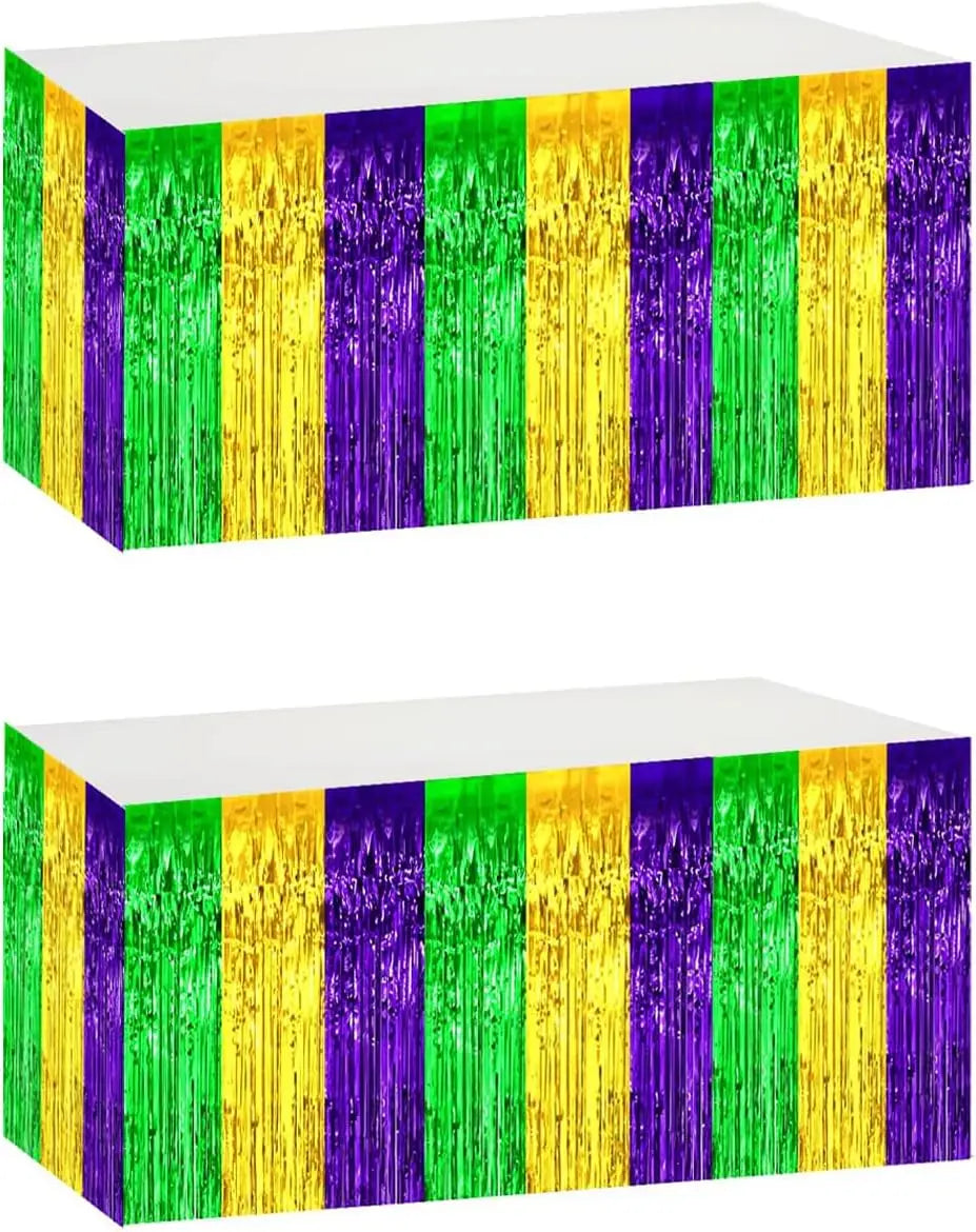 kit Carnaval Pacote com 1 saias de mesa com franjas metálicas Carnaval de 29,5 x 182 cm