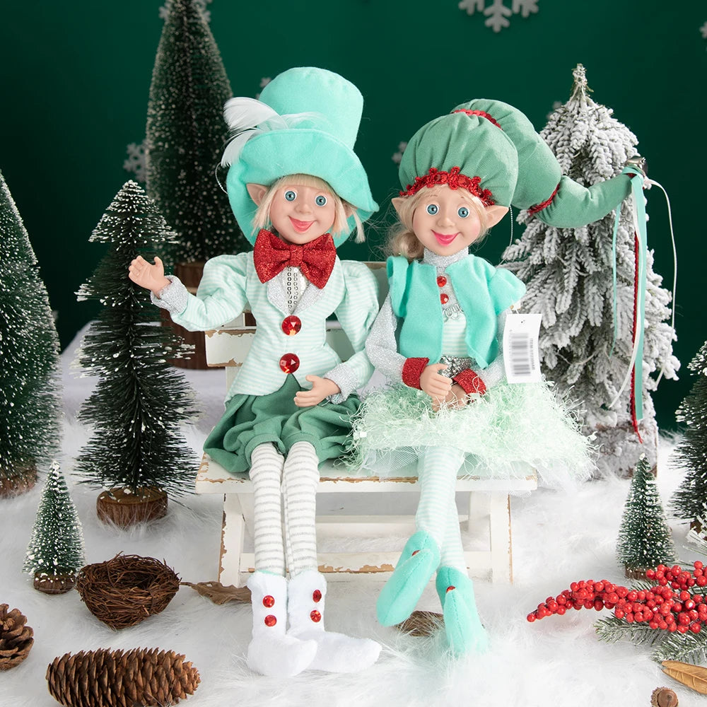 Elfo Decorativo para Shopping, Elfo Estatueta Pelúcia Artesanal Natal Vermelho, Verde, Rosa e Vinho