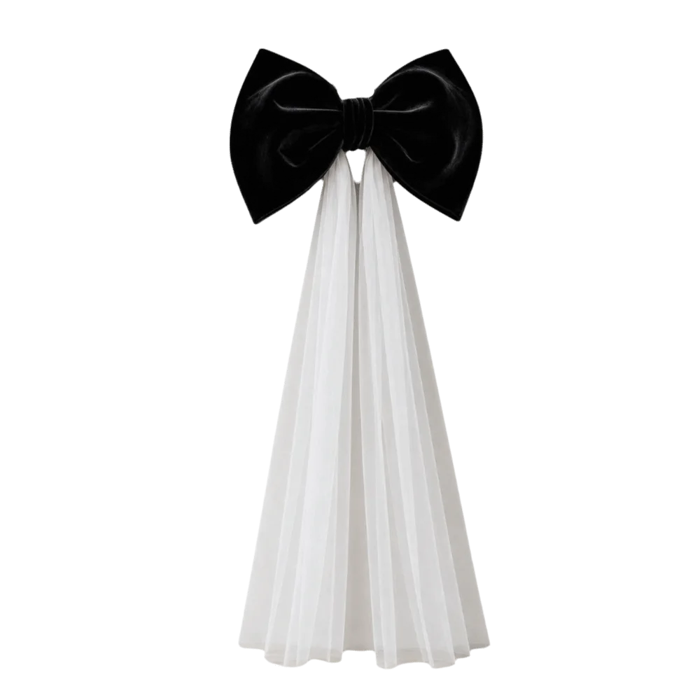 Laço de Veludo com Cauda Longa em Tule/Organza, Ornamento para Árvore de Natal e Shopping
