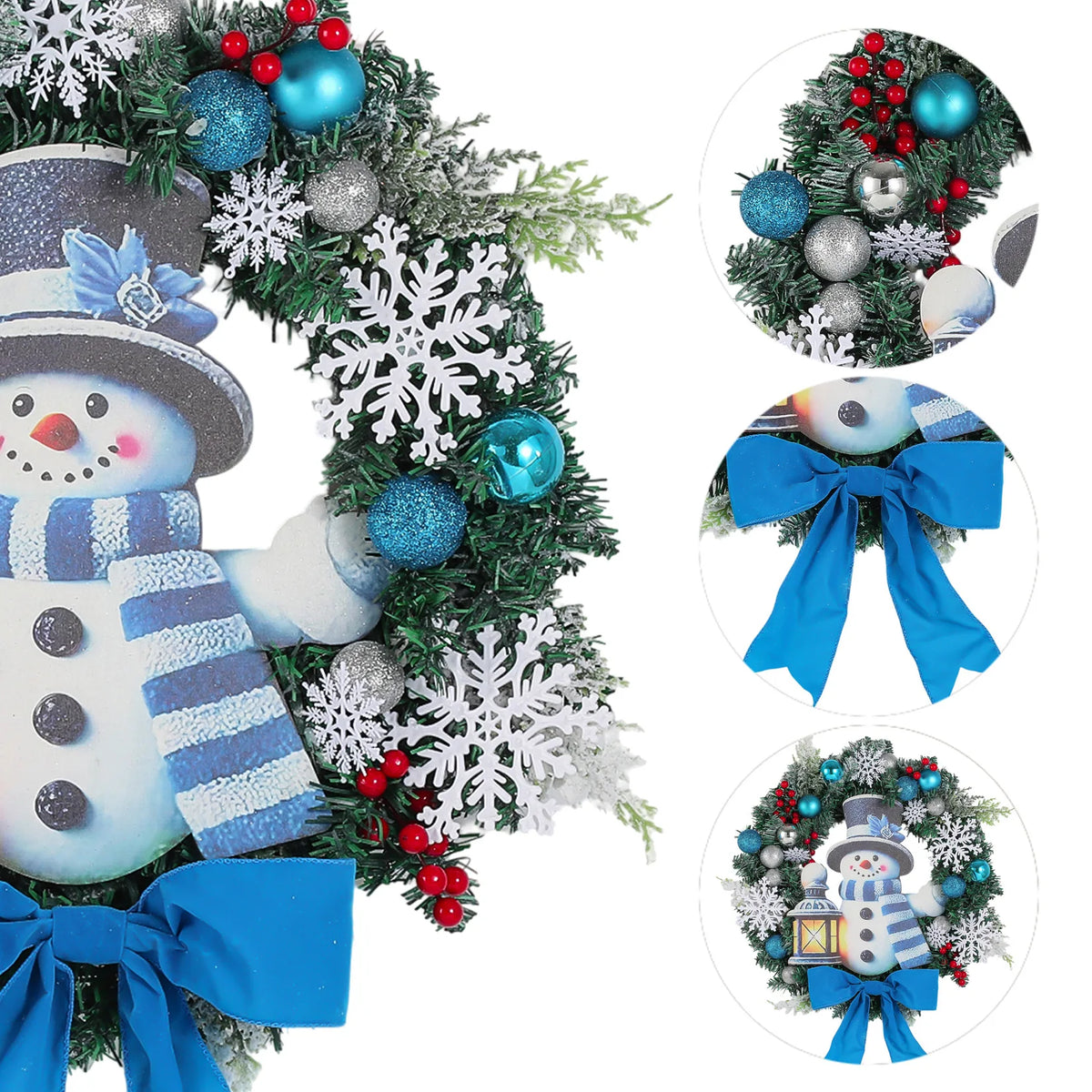 Guirlanda Azul Claro Boneco de Neve, 45cm*60cm Polegadas, Natal para Porta da Frente