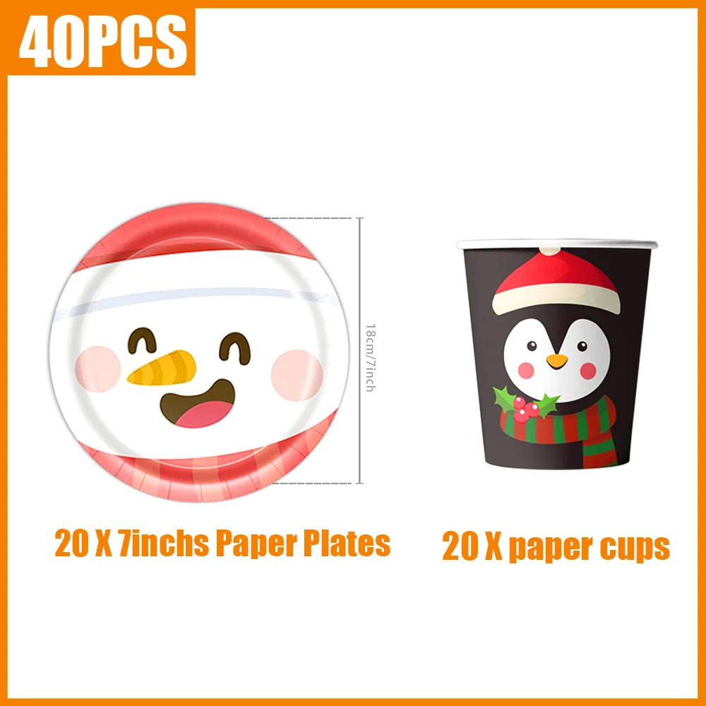 kits Enfeites Natal 40 Pratos Descartáveis Natal 23cm 40 peças 9 Polegadas Conjunto de Pratos Descartáveis